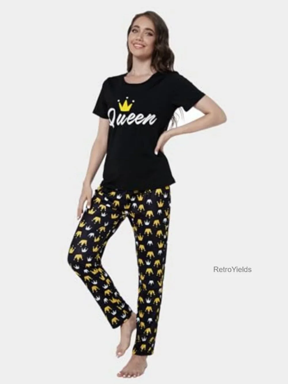 Mommy and Me Matching Pajama Set Short Sleeve Queen Princess Print